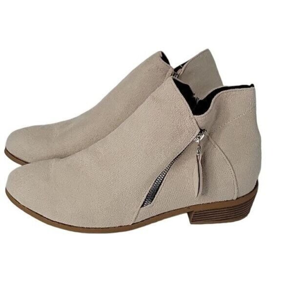 Chunky Heel Side Zip Faux Suede Ankle Boots - Picture 3 of 13